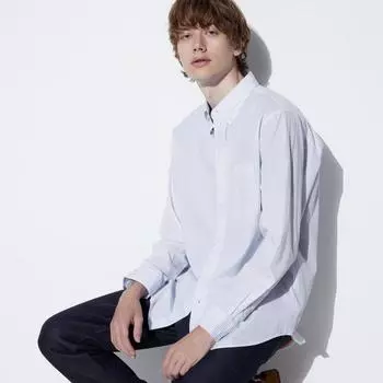 UNIQLO Рубашка в широкую полоску из очень тонкого хлопка с длинными рукавами B