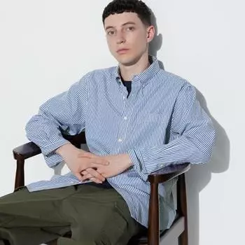 UNIQLO Рубашка в широкую полоску из очень тонкого хлопка с длинными рукавами A