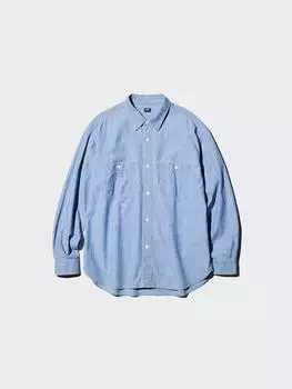 Uniqlo Шамбре Верхняя рубашка с длинным рукавом 61 BLUE/MEN S