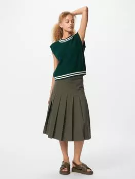 Uniqlo Широкая плиссированная юбка миди Длина юбки 67 71см Короткая длина 57 OLIVE/WOMEN S