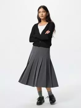 Uniqlo Широкая плиссированная юбка миди Длина юбки 67 71см Короткая длина
