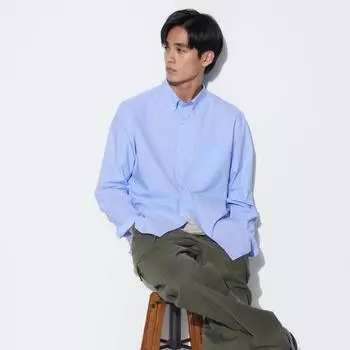 UNIQLO Широкая рубашка из очень тонкого хлопка с длинными рукавами