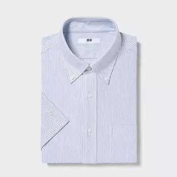 UNIQLO Сухая трикотажная рубашка в полоску без железа с коротким рукавом и воротником на пуговицах B