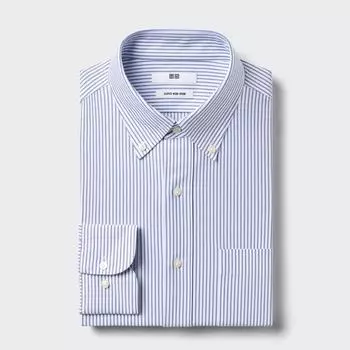 UNIQLO Super Non Iron Jersey Рубашка с длинным рукавом и воротником на пуговицах в полоску A