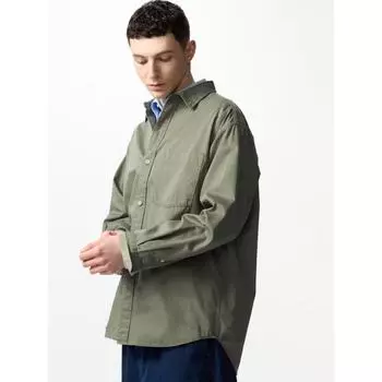 Uniqlo Twill Over Shirt Long Sleeve 32 BEIGE/UNISEX S