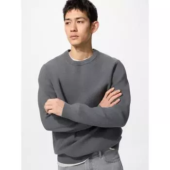 Uniqlo Washable Milano Rip Crewneck Sweater Long Sleeve 07 GRAY/UNISEX S