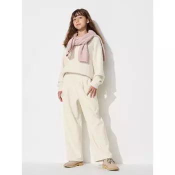 Uniqlo Япония Девушки Боа Свит Широкие Штаны 01 OFF WHITE/140