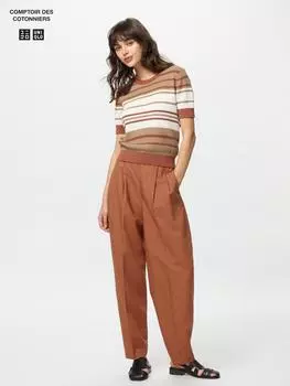 Uniqlo Япония льняная смесь брюки бочкообразные длинные 26 ORANGE/XS