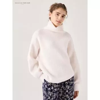 Uniqlo Япония мохнатый вязаный свитер с высоким воротом 35 BROWN/S