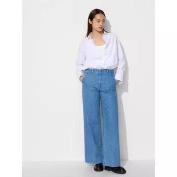 Uniqlo Япония Широкие брюки Джинсы Длинные 67 BLUE/S