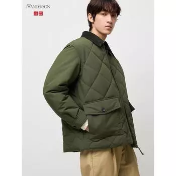 Uniqlo Япония стеганый блузон с подкладкой 57 OLIVE/XS