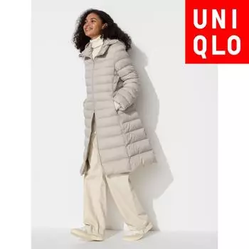 Uniqlo Япония ультралегкий пуховик длинный 2 08 DARK GRAY/XS