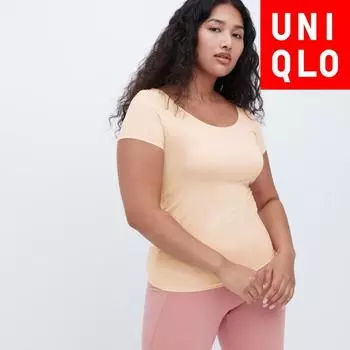 UNIQLO ЯПОНИЯ AIRism U-образный вырез Т с короткими рукавами 00 WHITE/XS