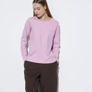 UNIQLO ЯПОНИЯ Футболка с круглым вырезом из гладкого эластичного хлопка с длинными рукавами