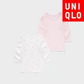 UNIQLO ЯПОНИЯ Хлопковая внутренняя футболка (Длинный рукав, комплект из 2 предметов) 00 WHITE/90