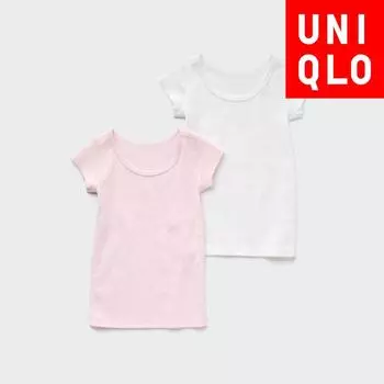 UNIQLO ЯПОНИЯ Хлопково-флисовая внутренняя футболка с короткими рукавами, 2 шт. 10 PINK/90