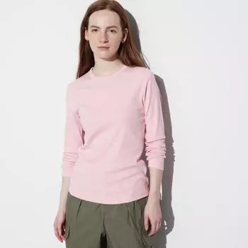 UNIQLO ЯПОНИЯ Мягкая футболка с круглым вырезом в рубчик с длинными рукавами 00 WHITE/XS