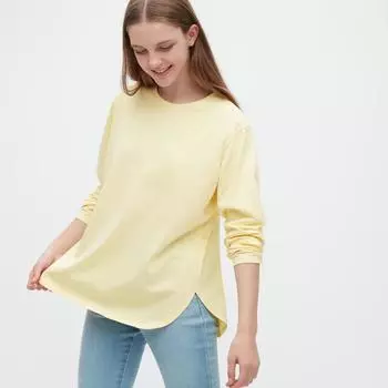 UNIQLO ЯПОНИЯ Мягкая хлопковая футболка с круглым краем и длинными рукавами