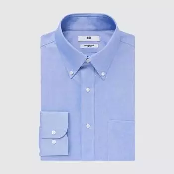 UNIQLO ЯПОНИЯ Рубашка приталенного кроя с супер-нежелезным воротником, воротник на пуговицах, длинные рукава