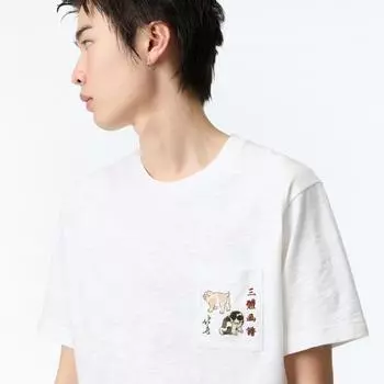 Uniqlo Япония Японский Узор Животное Ut Короткий Рукав Стандартный Крой 01 OFF WHITE/S