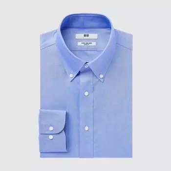 UNIQLO ЯПОНИЯ Супероблегающая рубашка без железа, воротник на пуговицах, длинные рукава, без карманов