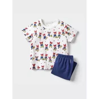 Uniqlo Японская коллекция иллюстрированных книг Dry PajamaS Bear S School 68 BLUE/80