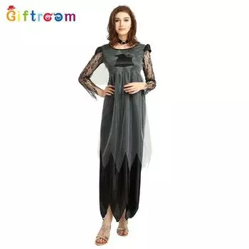 Unique Black Cosplay Dress With Eyecatching White Headband Great For Halloween Events And Stage Performances