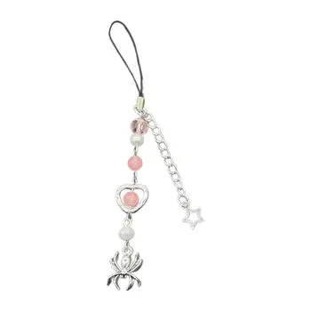 Unique Bracelet/Phone Chain Customizable Jewelry Trendy Beaded Bracelet/Phone Chain with Matching Star and Spider Charm 2 розовый