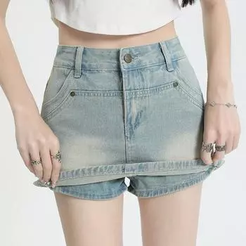 Unique Classic Versatile Youthful Skirt Pants Day High Waist Bustier Skirt Versatile A-line Package Hip Skirt Ladies Summer Fashion Denim Short Skirt S светло-синий