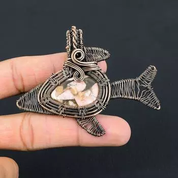 Уникальный медный родохрозит драгоценный камень ручной работы из чистой медной проволоки обернутый в рыбу кулон ювелирные изделия 2.63 Inches розовый