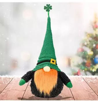 Unique Day Irish Festive Green Knitted Faceless Doll Rudolf Plush For Holiday Decor