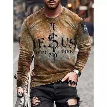 Уникальная футболка с длинным рукавом с графическим принтом «Иисус спас мою жизнь», стильная осенняя мужская одежда, вдохновленная христианской верой M жёлтый