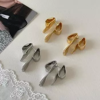 Unique niche irregular bow stud earrings women s simple retro temperament fashion earrings niche high sense copper