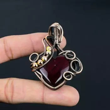 Уникальный красный лабрадорит драгоценный камень ручной работы из чистой медной проволоки подвеска в виде обертки 2.56 Inches красный