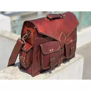 УНИСЕКС Винтаж GOAT кожаная сумка-мессенджер на плечо сумка для ноутбука портфель 15 x 11 x 4 in коричневый