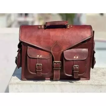 УНИСЕКС Винтаж GOAT кожаная сумка-мессенджер на плечо сумка для ноутбука портфель 15 x 11 x 4 in коричневый