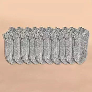 Унисекс 10 пар однотонных носков Мягкие Легкие Низкие носки-подследники Оптом Черные Белые Серые Мужские Женские Чулки Носочно-чулочные изделия