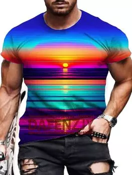 Унисекс 2024 Футболка Мужская Женская Закат 3D Печатные Футболки Для Повседневная Мода Смешная Футболка Топ Футболка Мужская Одежда S синий