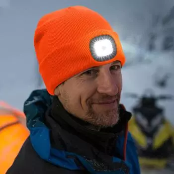 Унисекс 4 светодиодные шапки-бини Hands Free Headlight Cap для мужчин и женщин Зимние вязаные шапки с подсветкой Headlight Портативный налобный фонарь темно-синий