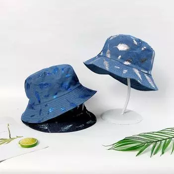 Unisex Adult Double Sided Wear Feather Print Fisherman Hat Sunscreen Outdoor Cap Hip Hop Punk Hat for Men Women золотой