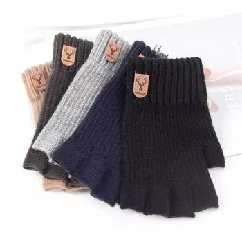 Унисекс эластичные трикотажные перчатки мужские и женские зимние термостойкие толстые кашемировые перчатки без пальцев для верховой езды удобные письменные офисные перчатки для вождения