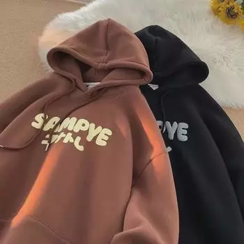 Унисекс American Retro Velvet Hoodie: Куртка свободного кроя, модная весна/осень 2023 года 4XL чёрный