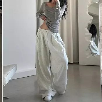 Унисекс американские ретро широкие спортивные штаны: Весенняя драпировка, повседневная и универсальная S