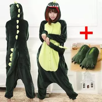Унисекс аниме кигуруми пижамы динозавр косплэй костюм зимние толстовки вечерние пижамы комплект XL зелёный