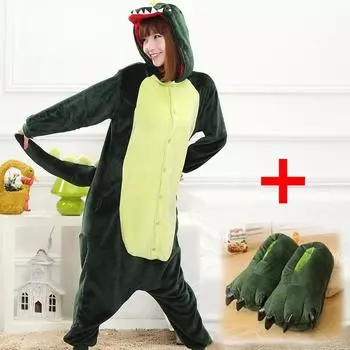 Унисекс аниме кигуруми пижамы динозавр косплэй костюм зимние толстовки вечерние пижамы комплект M зелёный
