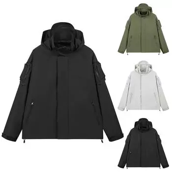 Unisex Autumn Casual Sports Solid Color Windproof Jacket Zipper Workwear Jacket XXXL хаки