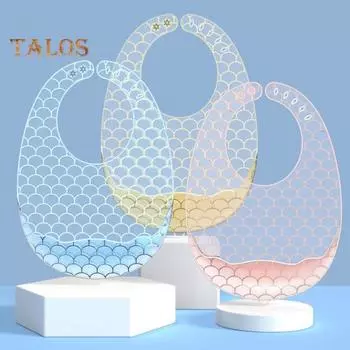 Нагрудник для еды унисекс, водонепроницаемый, мягкий, регулируемый, гладкая поверхность, без запаха, большой карман, с принтом рыбьей чешуи, легко чистится, обеденный нагрудник для малышей розовый