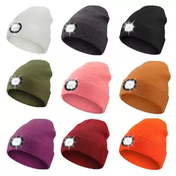 Unisex Beanie with Light USB Rechargeable LED Headlamp Cap LED Hat with Flashlight Gifts for Men Women Dad