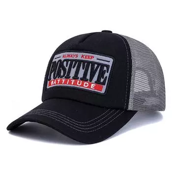 Унисекс бейсболка Классическая с надписью ALWAYS KEEP Сетчатая кепка Мужская и женская Дышащая Уличная одежда Летняя кепка тракера 56cm-60cm чёрный/серый
