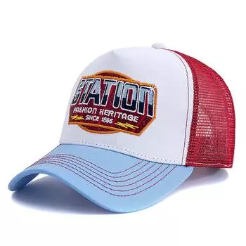 Унисекс бейсболка насыщенного цвета Классическая кепка с сеткой с буквенным узором STATION Мужская и женская дышащая летняя кепка тракера 56cm-60cm